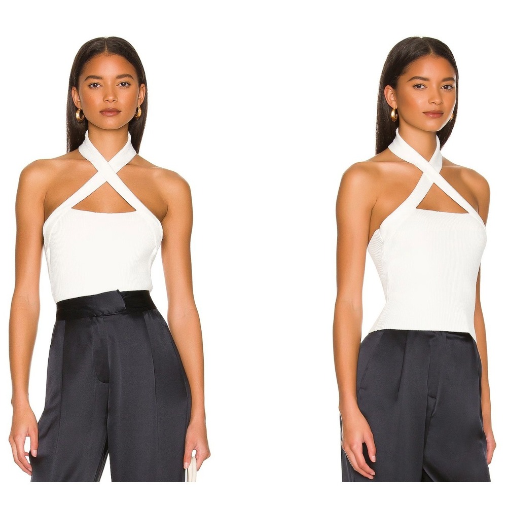 NEW NBD‎ Yvette Ribbed Halter Crop Top White Size S NWT Revolve